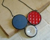 Red White and Blue Retro Button Bib Necklace