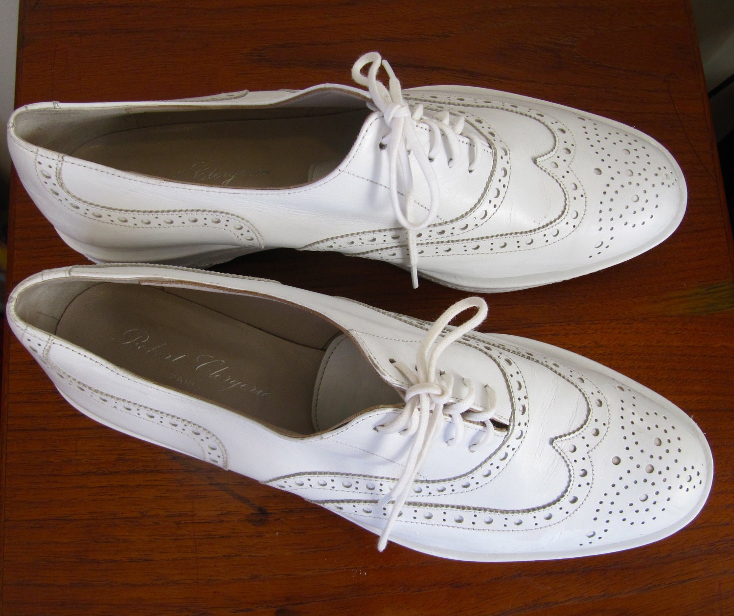 Robert Clergerie White Leather Platform Oxford Spectators 8