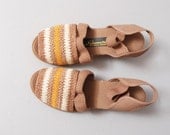 1960s Wedge Sandals - Crotchet Summerettes Peep Toe Sandals - Size 6