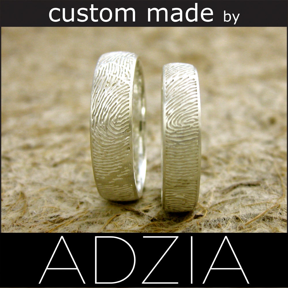 Set of Two Finger or Thumb Print Wedding Bands Silver 5mm 6mm Wide Convex - Reserved for SEASON - Final Installment