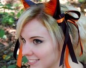 Halloween Limited Edition Fox Ears Black with Orange Fur and Ribbons