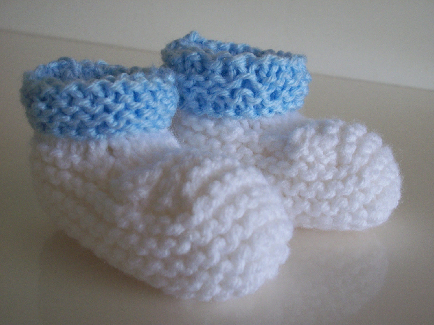 baby booties 0-3 mos. blue and white - ready to ship