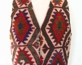 Turkish Kilim Front Panel Wool Vest Size M