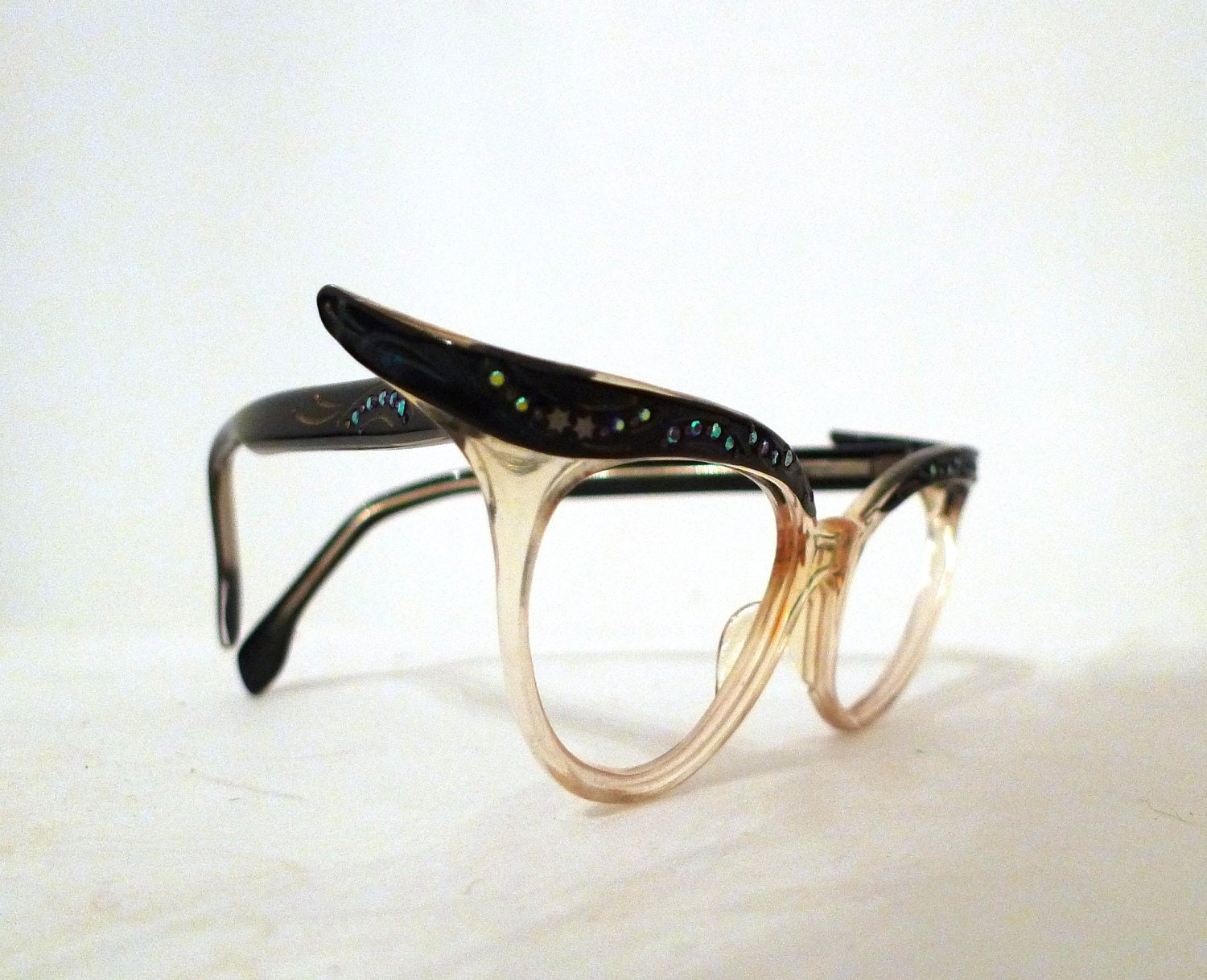 Vintage Extreme Winged Frame France Cat Eyes/ Rhinestone Eyeglasses/ Sunglasses/ Defect