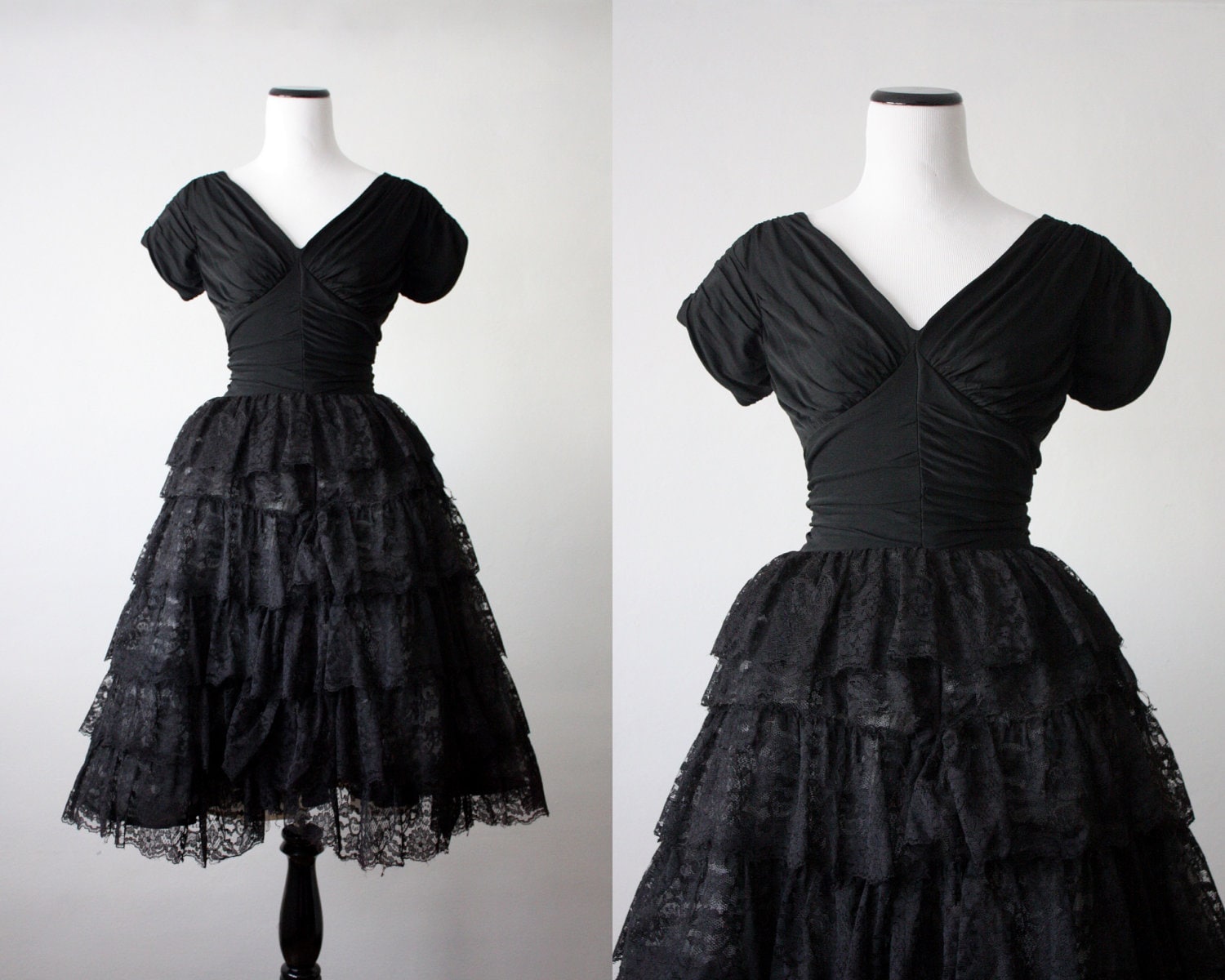 1950s dress - 50s black lace party dress