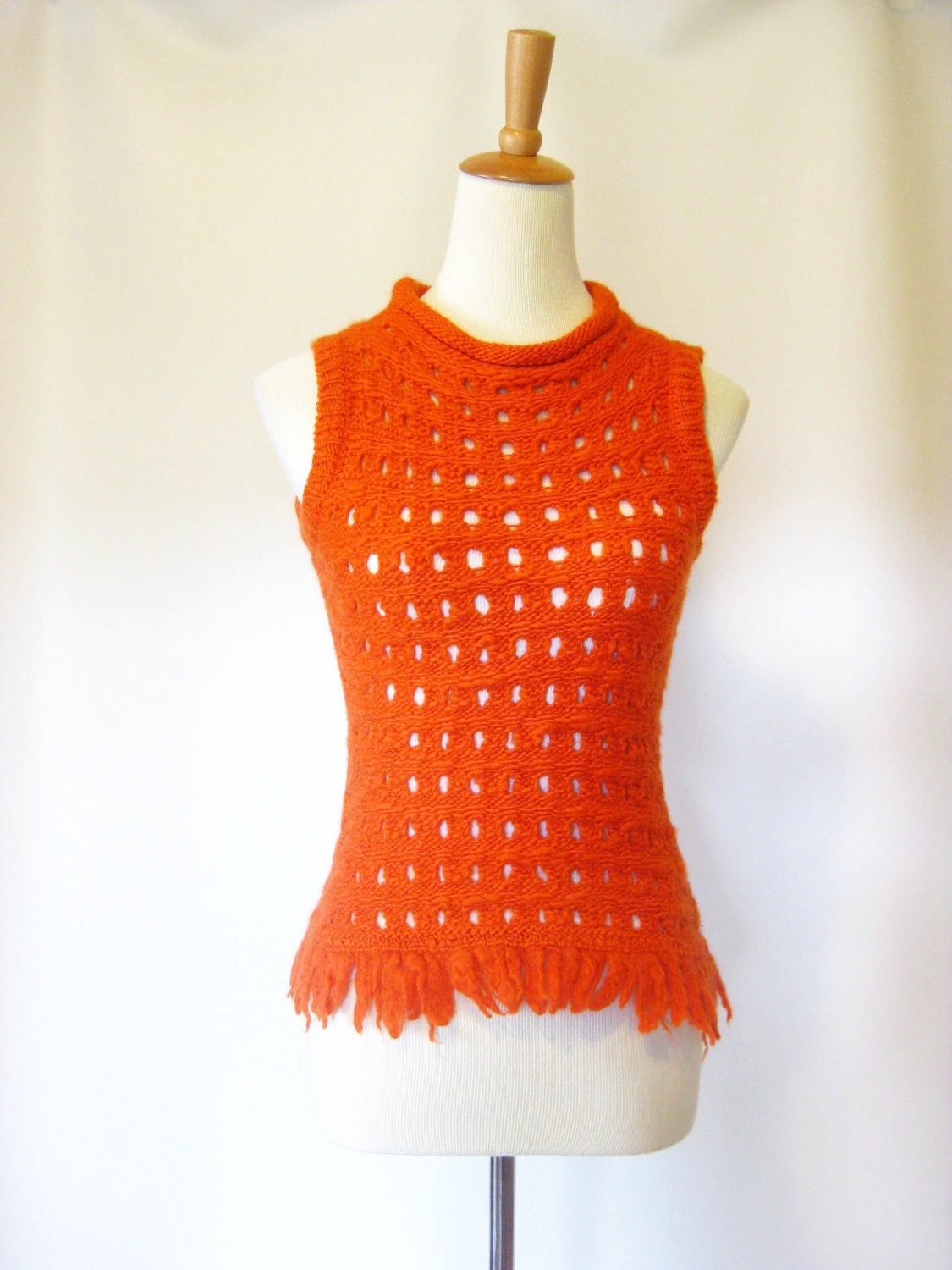 Vintage 1960s SWEATER VEST Indie MARIGOLD Orange Extra Small Xs Xxs Neon Bright 60s Mod