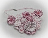 Bib Necklace - Handmade Flower Necklace, Soft Pinks