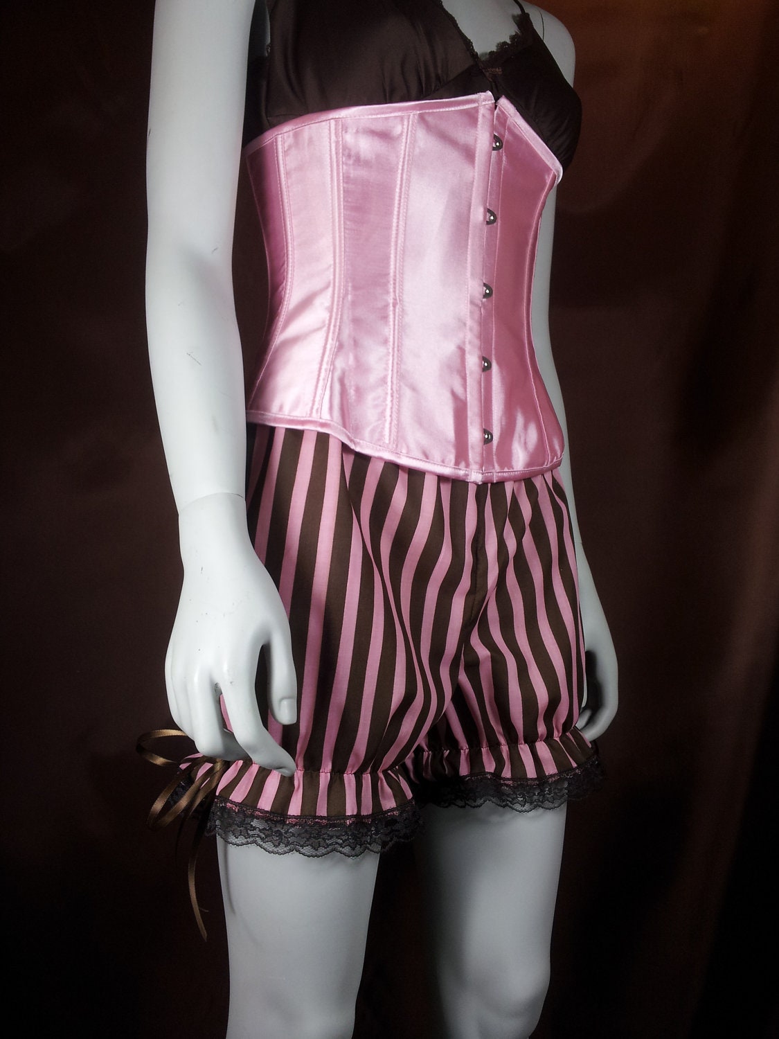 short brown and pink stripe bloomers
