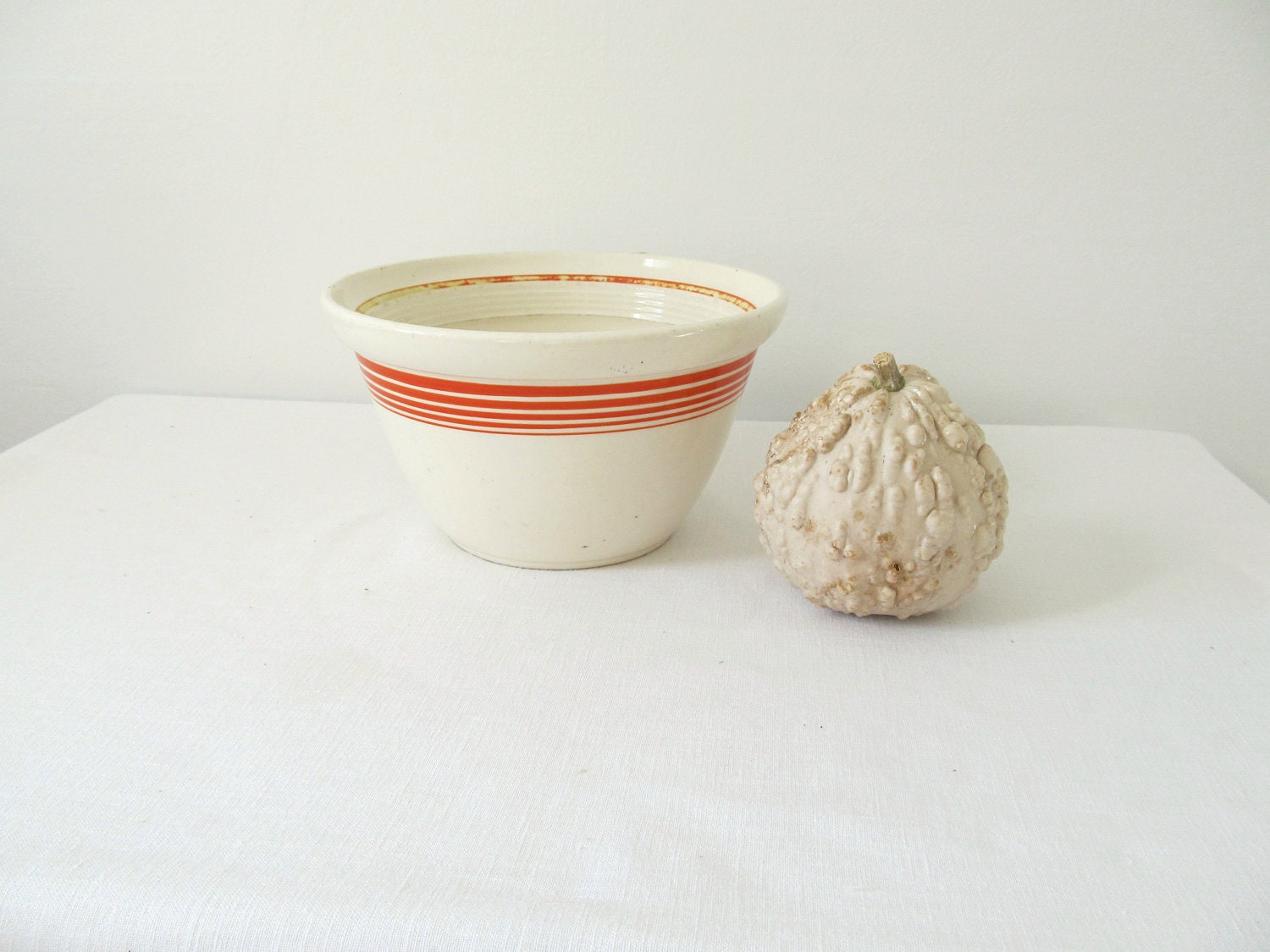 Vintage Orange Striped Farmhouse Bowl