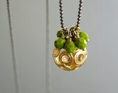 Extra Long Sphere Moss Green Bead Necklace - Gold, Gunmetal, Glass