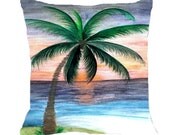 Sunset Palm Tree Art throw pillow size 20" x 20"
