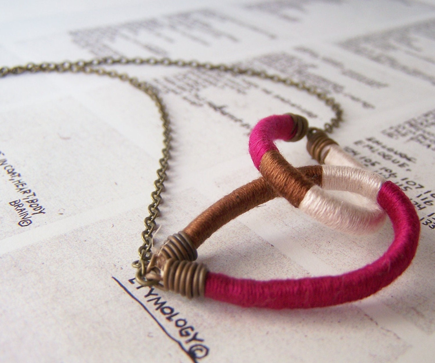 double OWEN necklace - textile, leather, antiqued brass (dove chestnut wildberry)