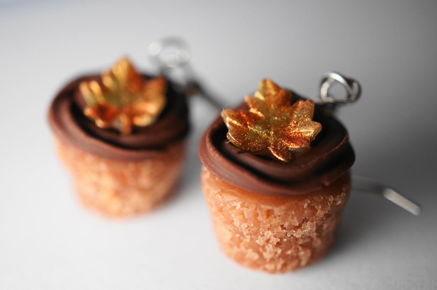 Fall Cupcake Dangle Earrings, Miniature Food Jewelry, Thanksgiving Cupcake Polymer Clay Food Earrings, Surgical Steel