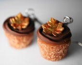 Fall Cupcake Dangle Earrings, Miniature Food Jewelry, Thanksgiving Cupcake Polymer Clay Food Earrings, Surgical Steel