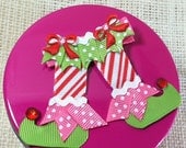 Christmas Hair Bow Elf Shoes Christmas Hair Clip Christmas Bows Holiday Red Hot Pink Lime Green