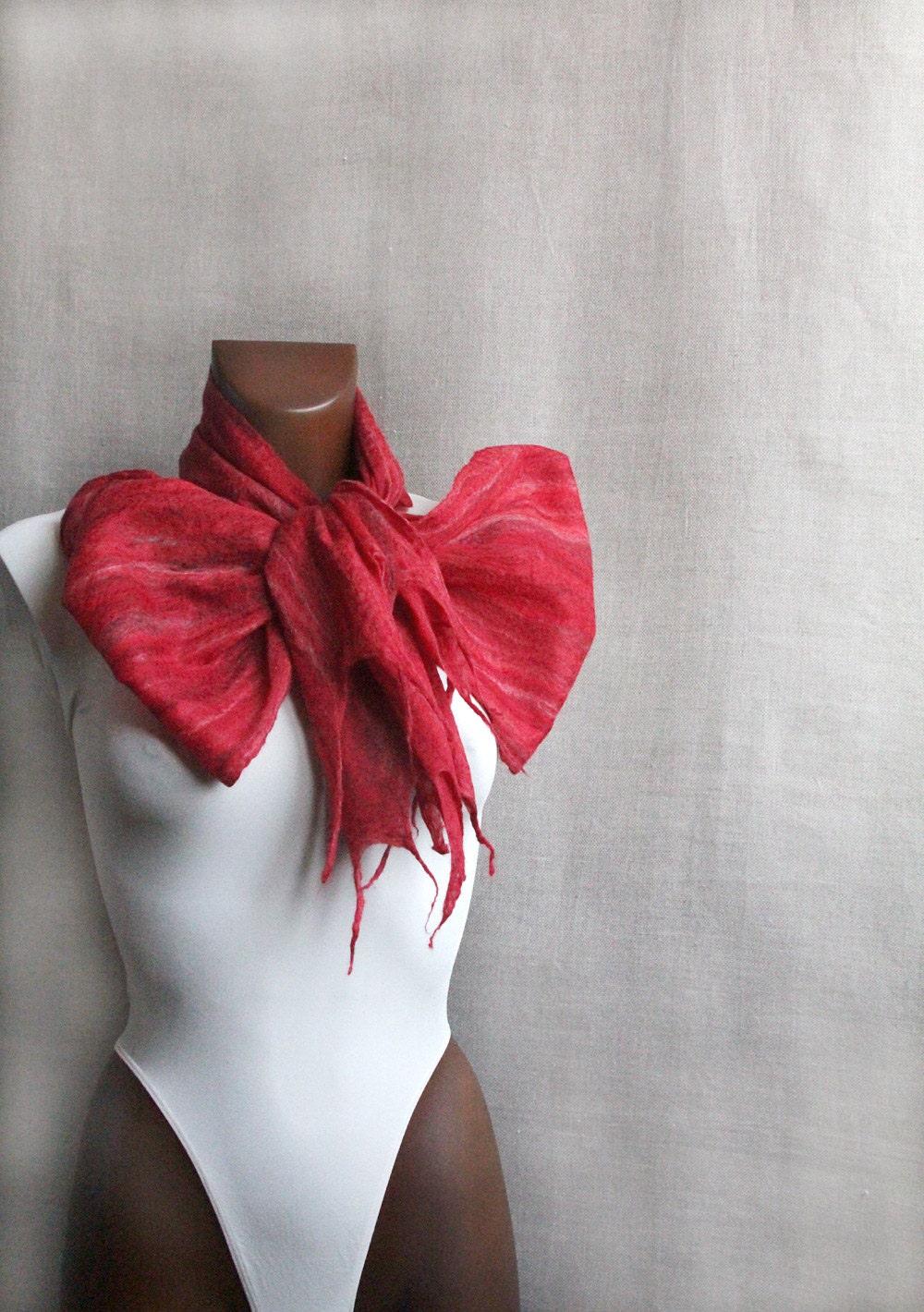Felted wool scarf SCARLET thin cobweb women men scarves