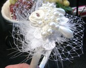 Bridal headband white pearl veil tear drop pearls