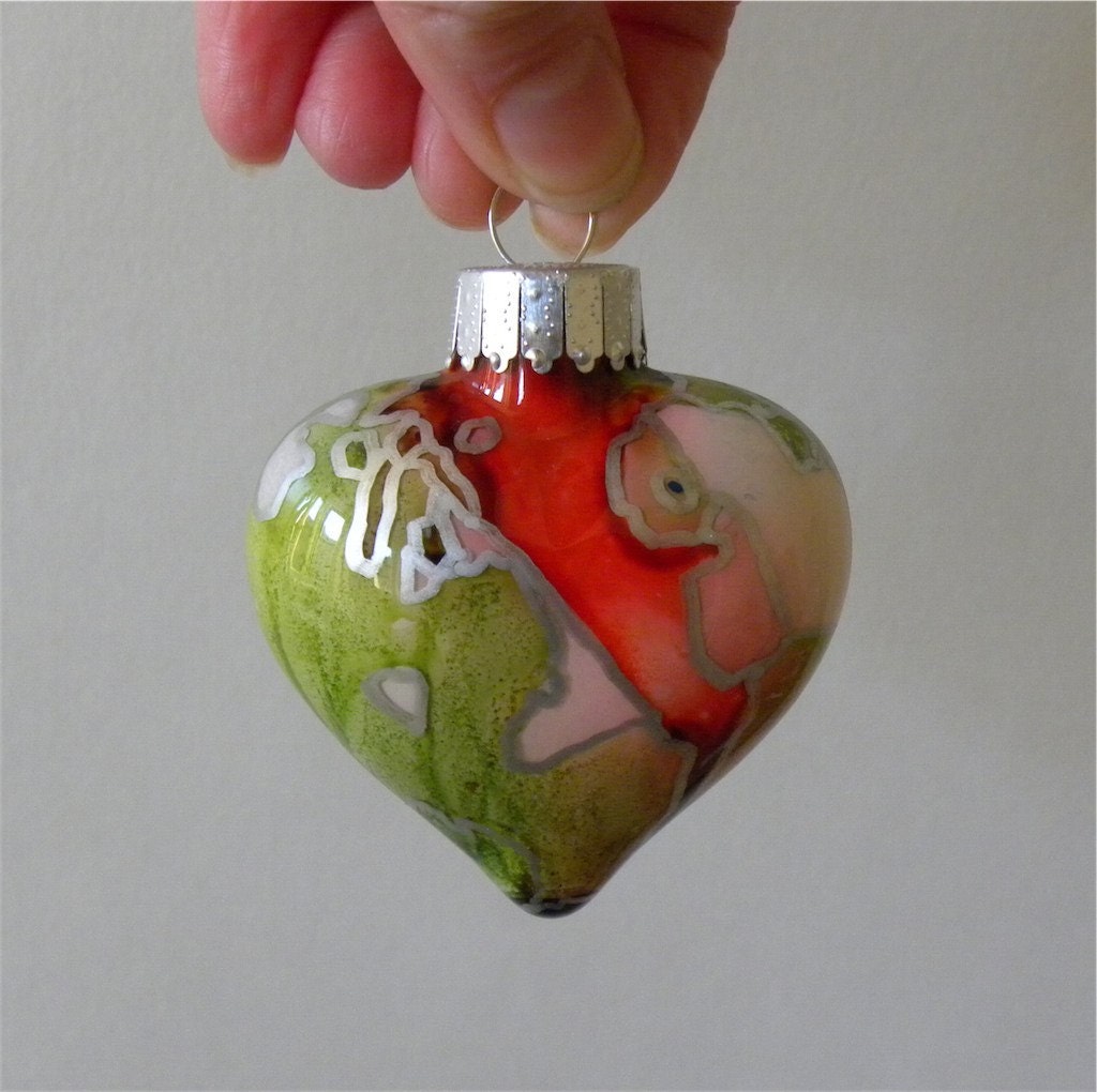 Hand Painted Glass Heart Ornament - schemata