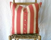 Awning Stripe Pillow Cover Designer Decorative Fabric in Rustic Brick Ivory Brown Cotton - pillowville