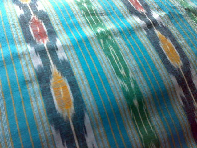 Fabric Cotton Ikat Sea Green Yellow Red Indian Handloom