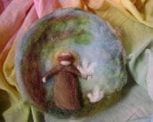 Wool  needle felted picture  -  Saint Francis and the birds