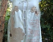 Upcycled "Love Letters" Typography Poem Camisole Top Refashioned Altered Embellished with Doilies and Stamped Metal