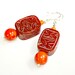Red Asian Earrings - Gorgeous Unique Agate Hand Carved Waterlily Flower with Leaf Design and Sterling Silver by Mei Faith