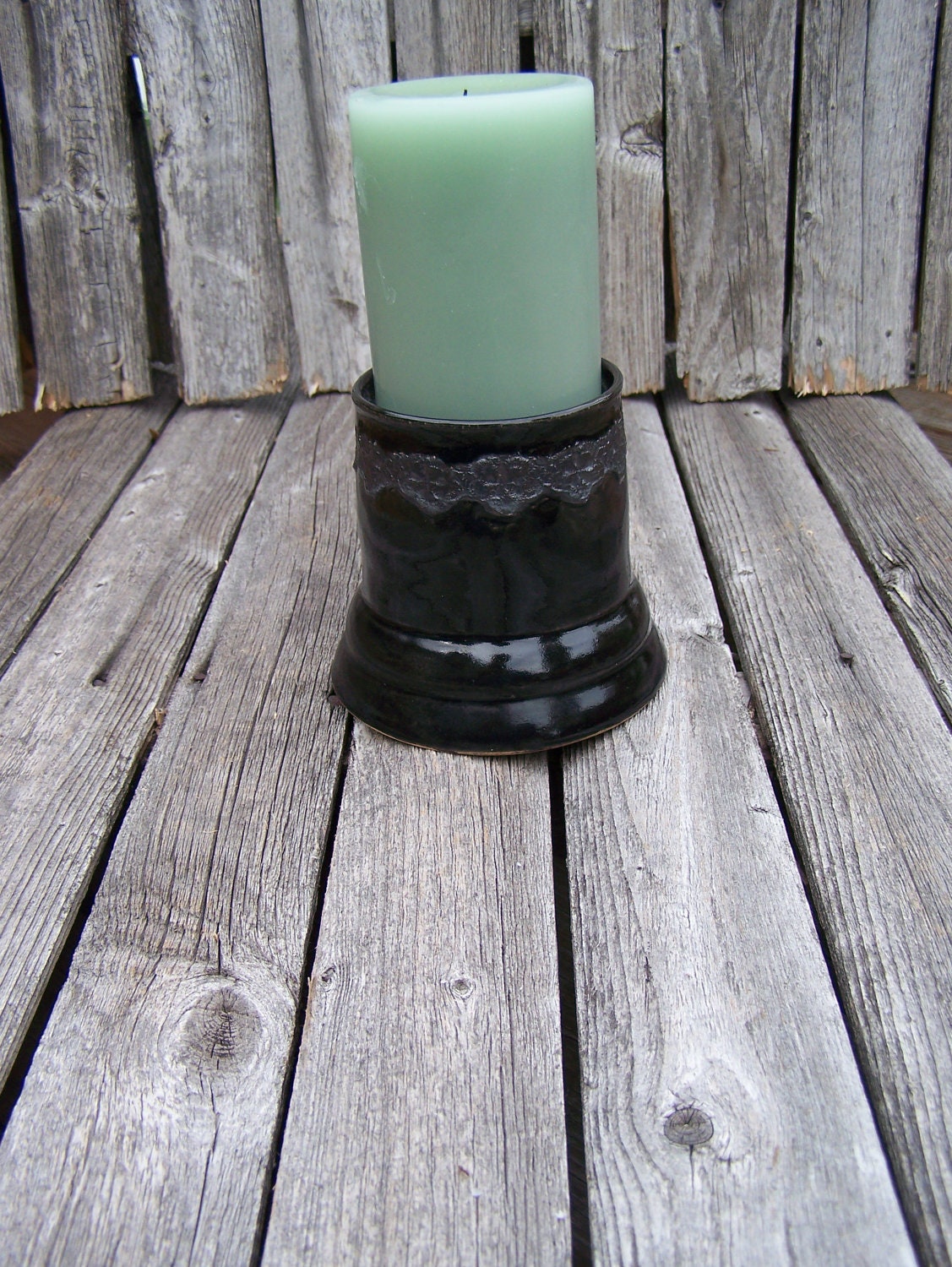 Black Unity/Pillar Candle Holder with Lace Detail