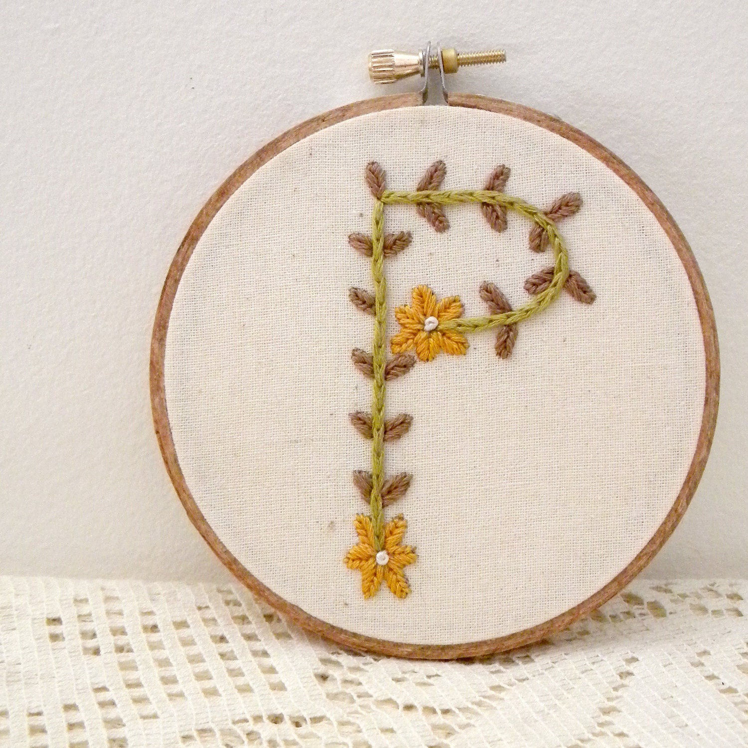 custom embroidered initial wall decor