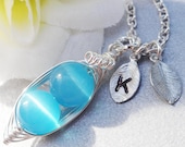 ALL NEW - Sweet Peas in a Pod Blue Beads - Perfect Gift for Mom, Grandma, Sister,Twins or BFF - Stamped or Plain Leaves