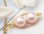 Two Peas In A Pod Pendant Necklace Pink Swarovski Pearl Two Special Girls. Brides, Bridesmaids, Best Friend, Sister, Family Or Moth