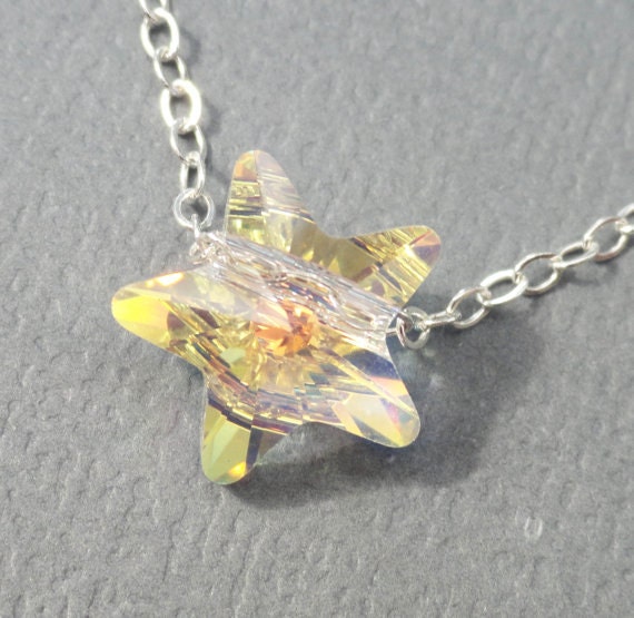 Swarovski Crystal AB Star Solitaire Necklace Sterling Silver