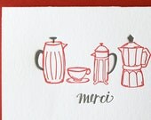 Merci French Press Letterpress Cards. Set of 6