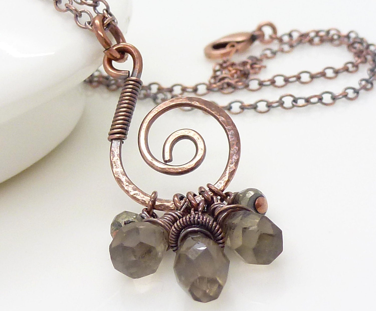 Brown smoky quartz necklace, copper necklace, autumn fall jewelry, copper jewelry