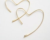 Gold Heart Hoops. 14k gold fill open heart hammered hoop earrings