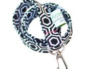 Fabric Lanyard  ID Badge Holder  -- Black and White Hexagon -- Ready To Ship