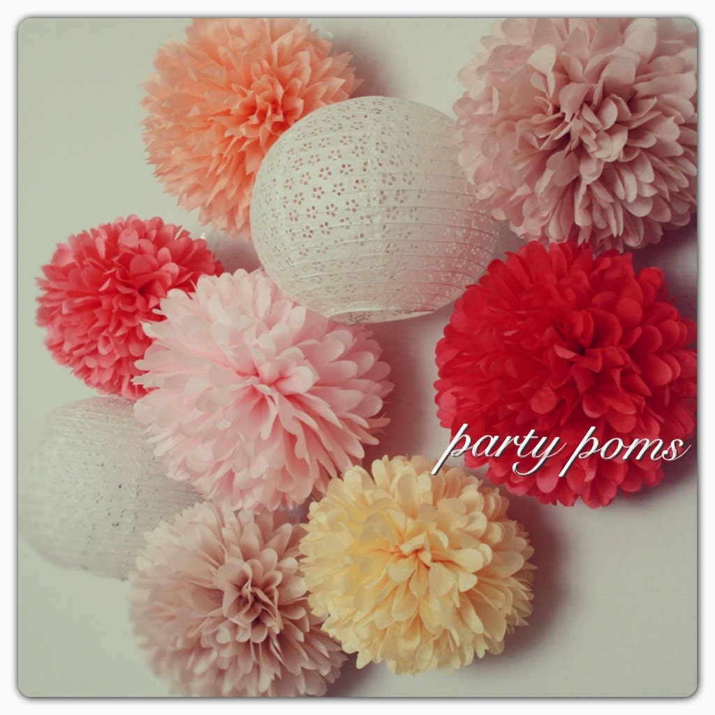 Wedding Reception Decoration ..  100 Tissue Paper Pom Poms .. Custom Colors