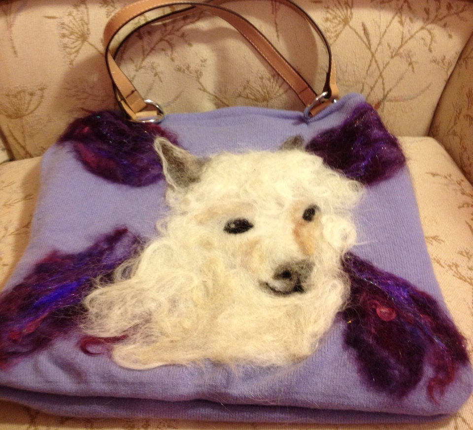 Sweet Alpaca on Lavender Cashmere Purse