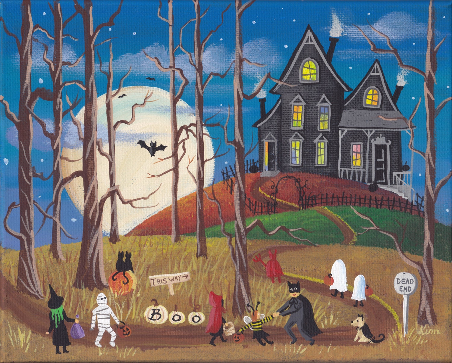 The House at the End of the Road Folk Art Halloween Print