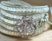 Bride/Bridsmaid Antiqued Rhinestone Pendant Beaded Leather Wedding Wrap Bracelet