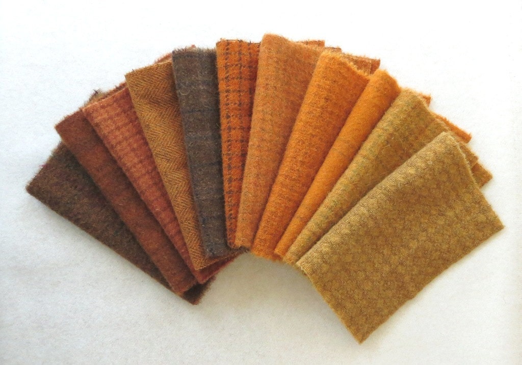 Hand Dyed Felted Wool in a Beautiful Autumn Collection of Orange and Brown Tones a Perfect Rug Hooking and Applique Wool 2831C