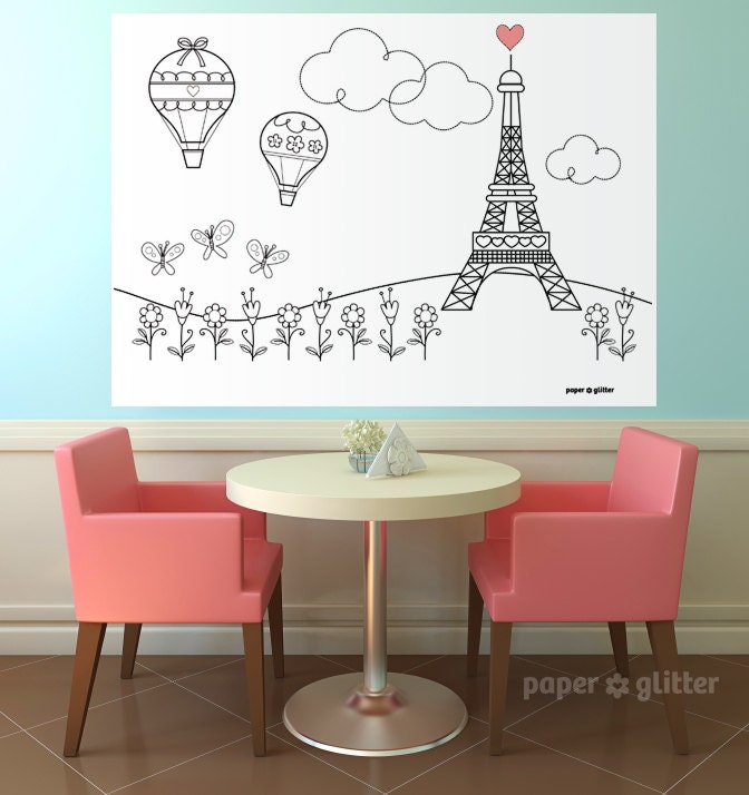 Paris Ooh La La Party Printable Decoration or Coloring Sheet Backdrop Printable Wall Decor  3 x 4 feet - Editable Text Printable PDF 1060