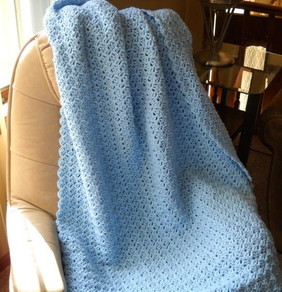Crochet Throw Simply Light Blue Afghan Blanket Home Decor