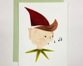 Vintage Elf Christmas Card (A2 size with matching envelope)