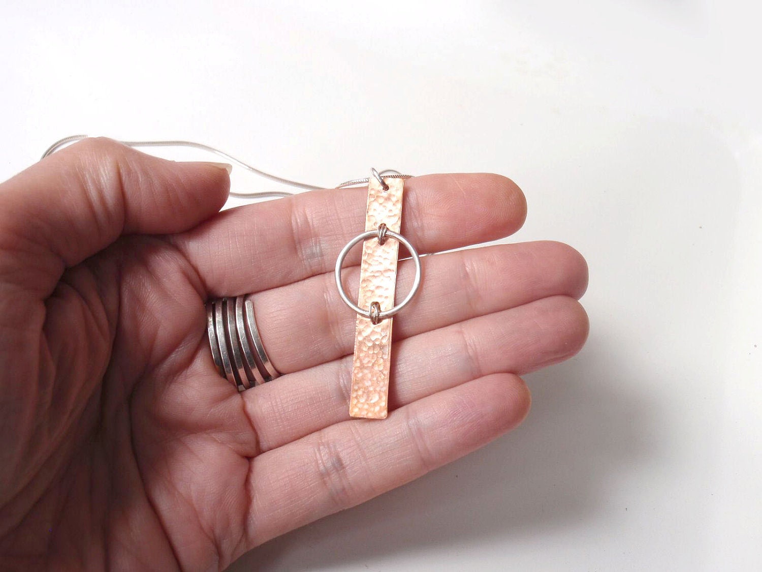 Modern Pendant, Silver and Copper Minimalist, Contemporary