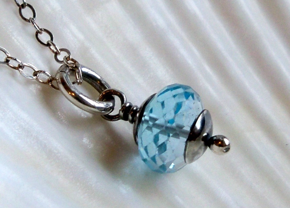 Sky blue topaz rondelle sterling silver solitaire necklace - Handmade jewelry - December birthstone
