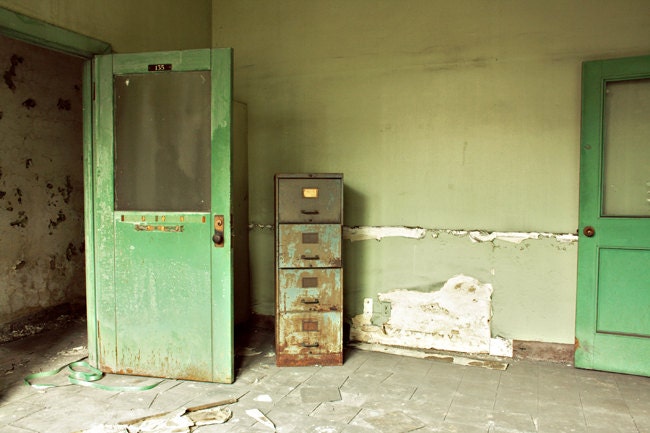 Seafoam Mint Lime Doors - 8x12 Fine Art Photography Print - abandoned urban decay urbex Buffalo NY home decor green photo