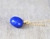 Lapis Lazuli Necklace 14k Gold Filled - Wire Wrapped Heart Briolette Pendant, royal blue - Microfaceted - Everyday - AAA - 16 inches