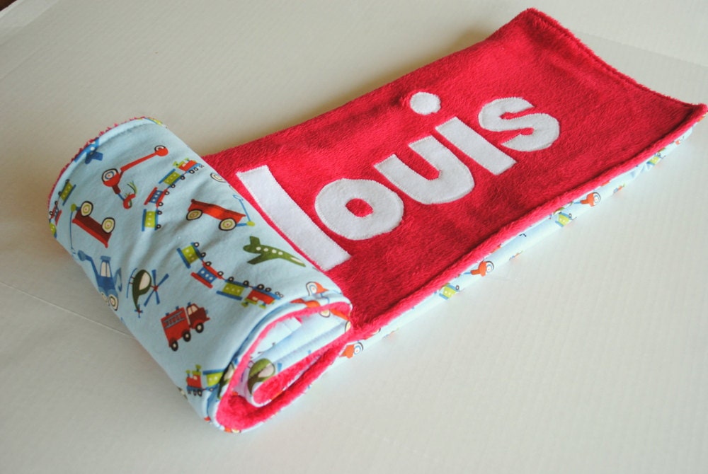 Handmade Personalized Baby Stroller Blanket in Things that Go