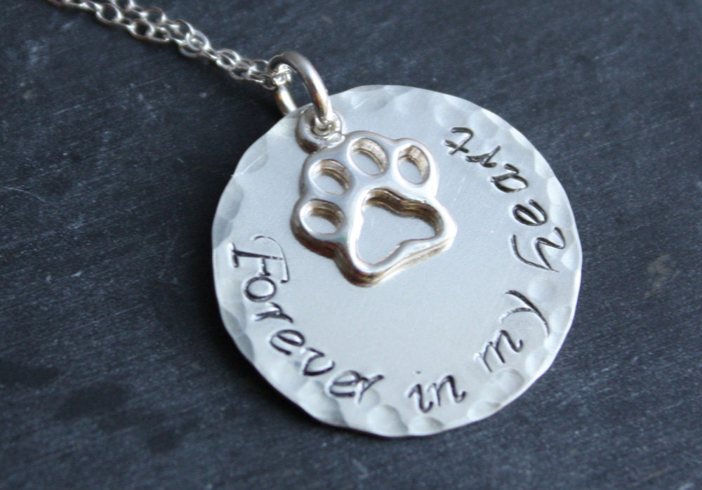 Pet Loss Memorial Necklace with Accenting Pawprint Paw Print Charm